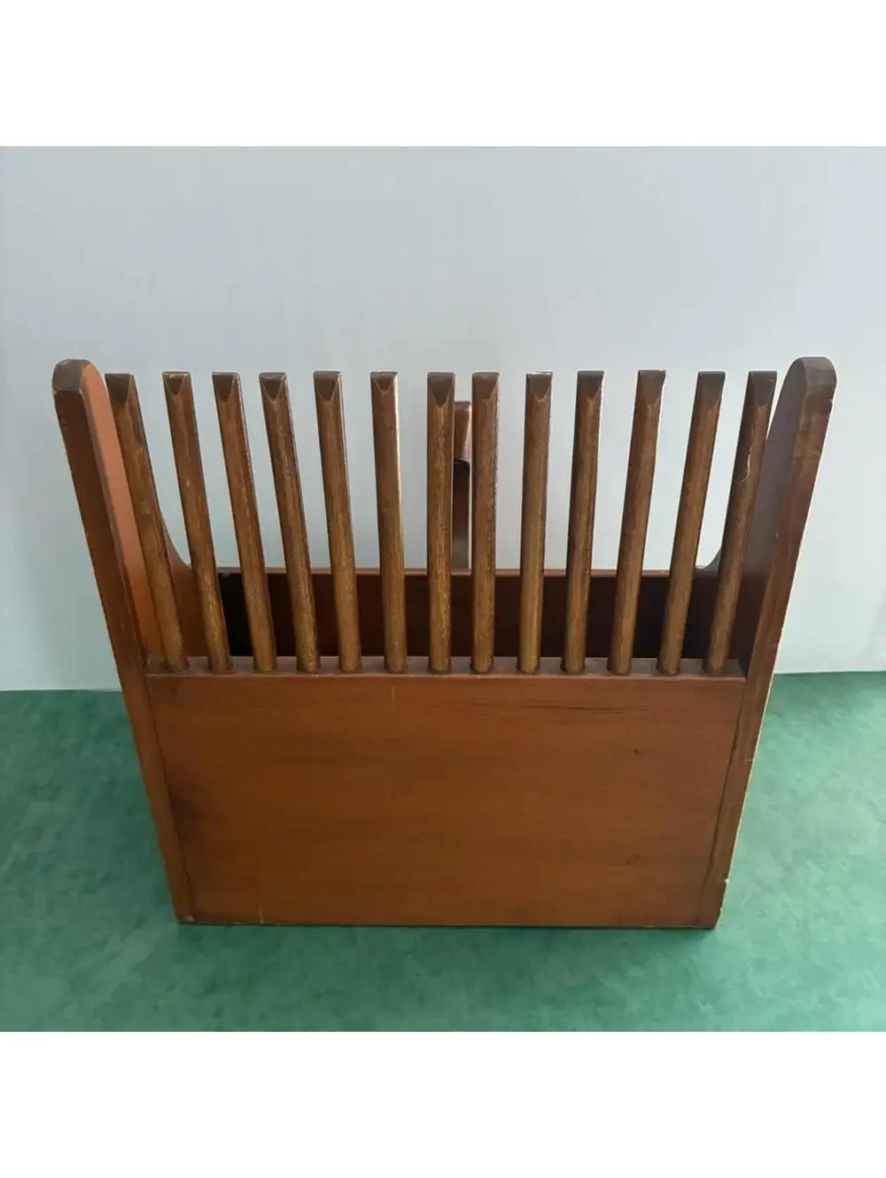 Vintage Wooden Cranberry Scoop Basket Magazine Rack Hand Painted Floral